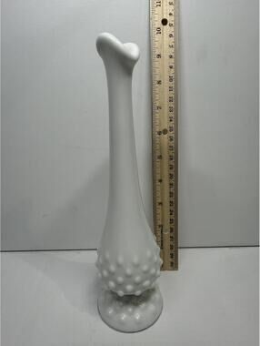 Fenton White Milk Glass Hobnail Bud Vase Ruffled Rim 9" Vintage